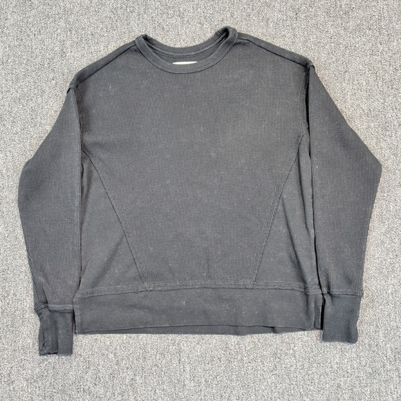 Seven7 Gorpcore Waffle Knit Thermal Sweatshirt XS Charcoal Thumbhole Paneled — photo 2